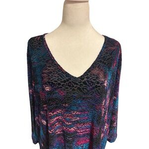 Catherine's 1X velvet burnout tunic top blue purple longline boho Renfest witchy